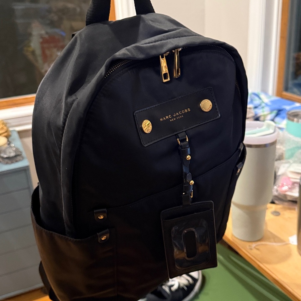 Marc Jacobs New York Black Nylon Backpack Gold Hardware Travel School Bag